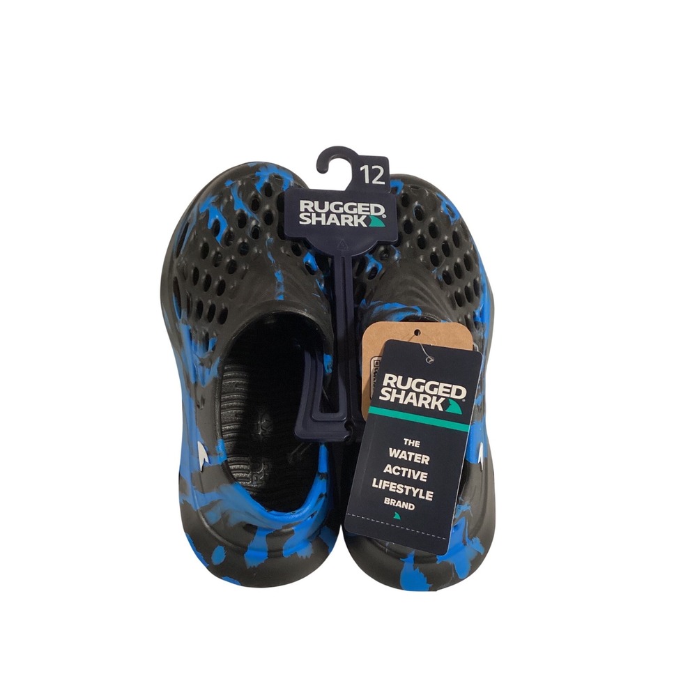Rugged Shark Kids Water‎ Shoes Size 12 Black Blue Marbled Slip On Clogs NWT